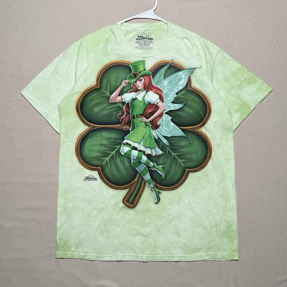 The Mountain Mens T-shirt Green St. Patrick's Fairy Fantasy Size L Irish Tie-Dye